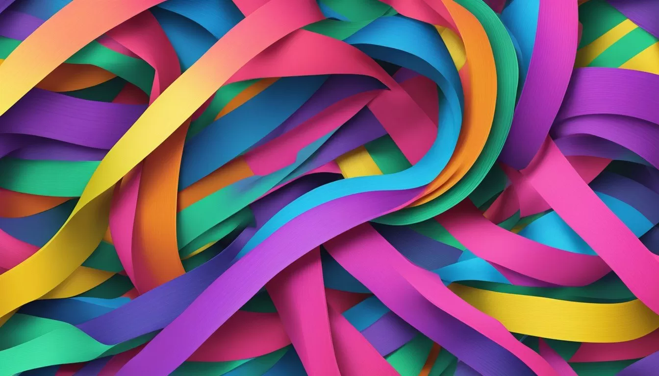 A roll of colorful cloth tape unravels, creating a vibrant and dynamic pattern A roll of colorful cloth tape unravels, creating a vibrant and dynamic pattern