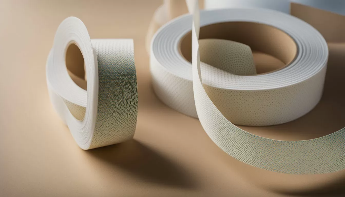 A roll of double-sided EVA foam tape being used to adhere two surfaces together, such as attaching a sign to a wall or securing a piece of foam board to a surface A roll of double-sided EVA foam tape being used to adhere two surfaces together, such as attaching a sign to a wall or securing a piece of foam board to a surface