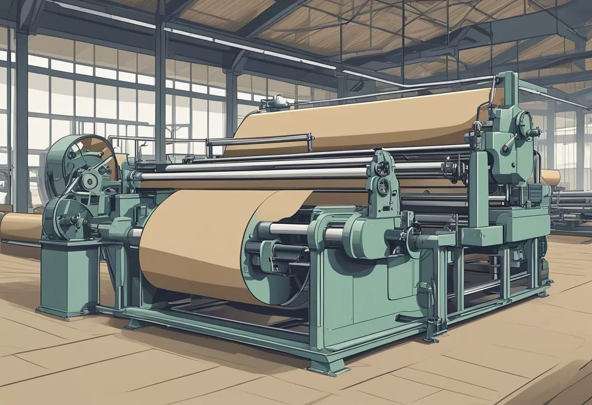 Machines winding and cutting kraft paper into large rolls