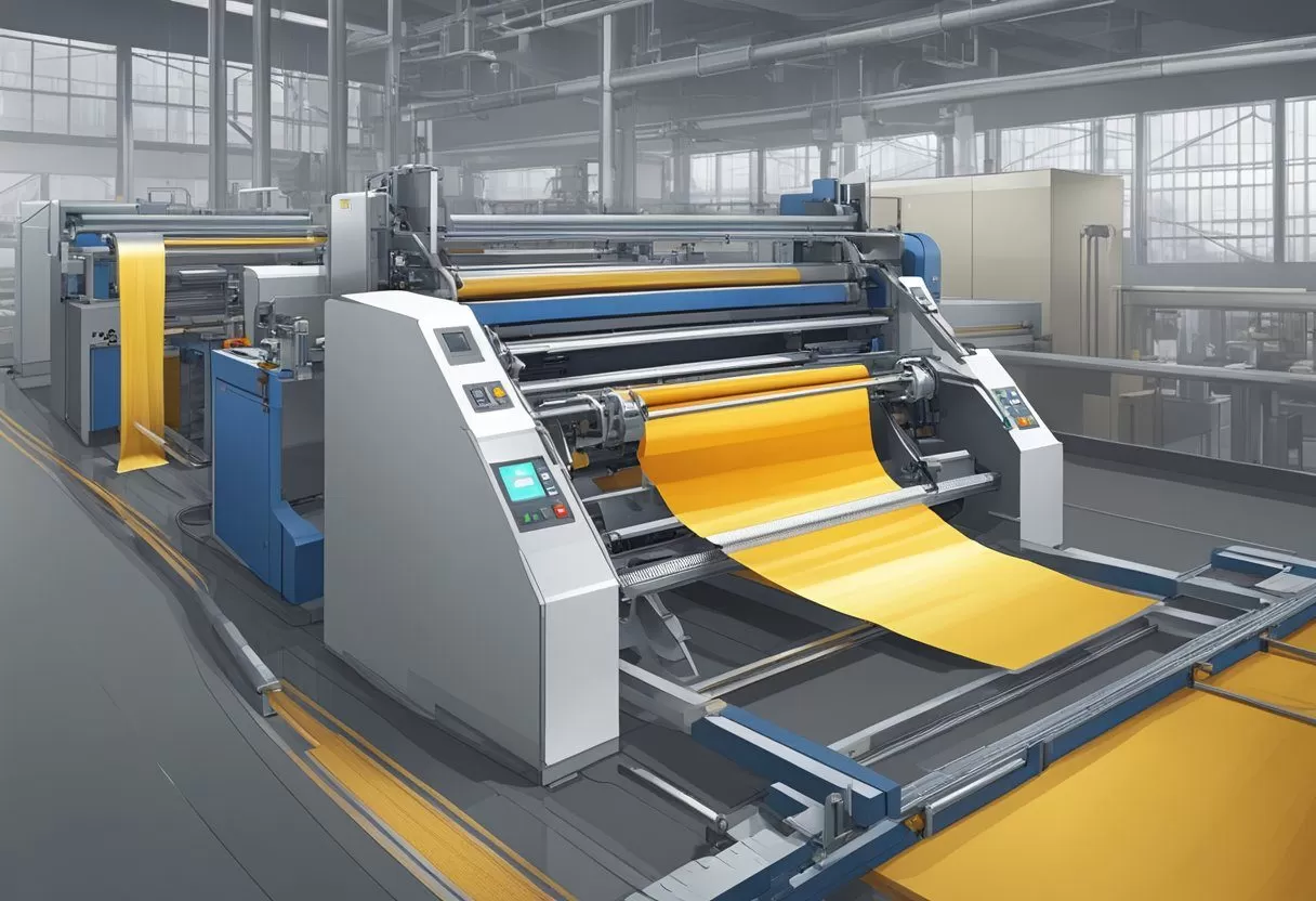 Fiberglass tape being woven on a machine in a manufacturing plant