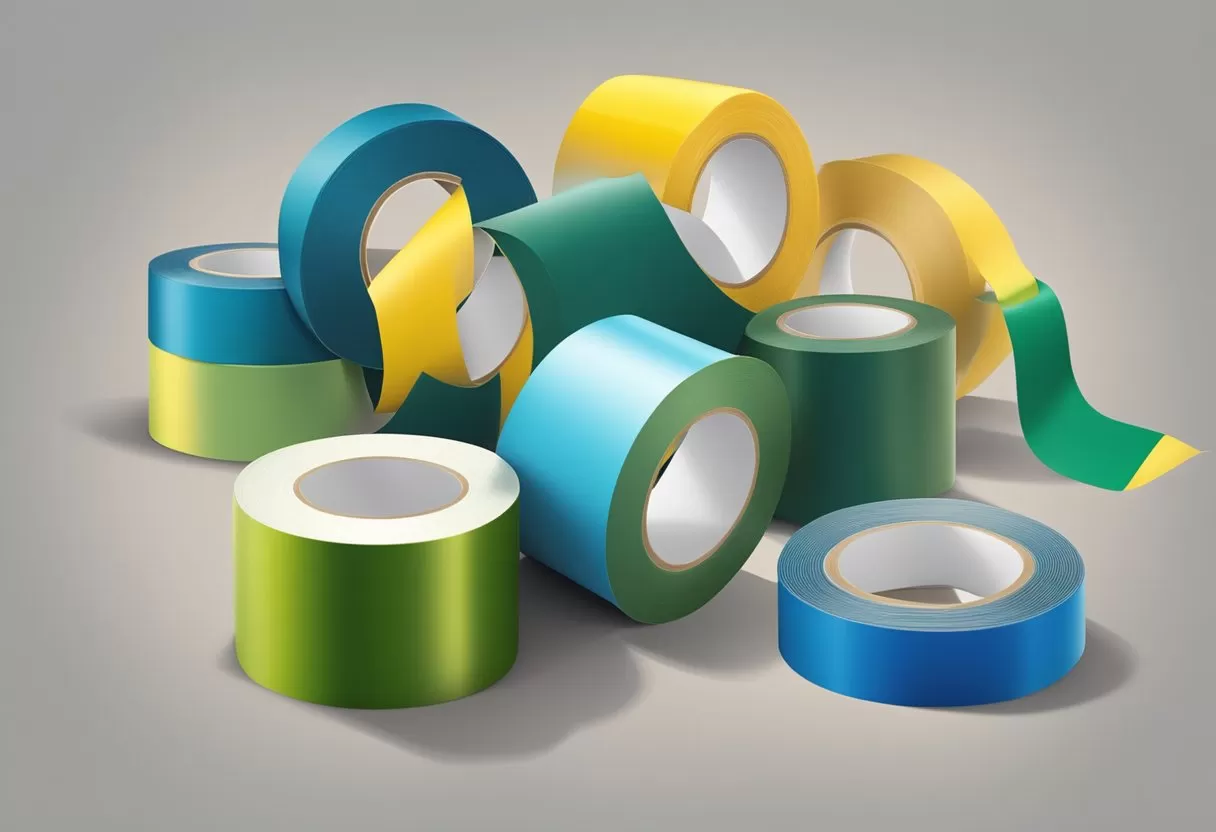 A roll of PVC tape unwinds, revealing its sticky surface A roll of PVC tape unwinds, revealing its sticky surface