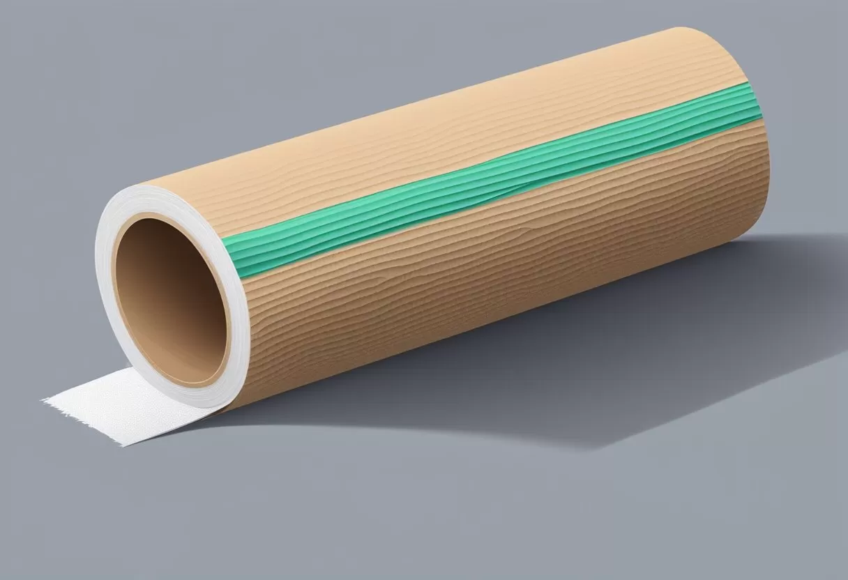 A roll of sealing cloth tape being pulled and stretched across a cardboard box, with the tape adhering to the surface