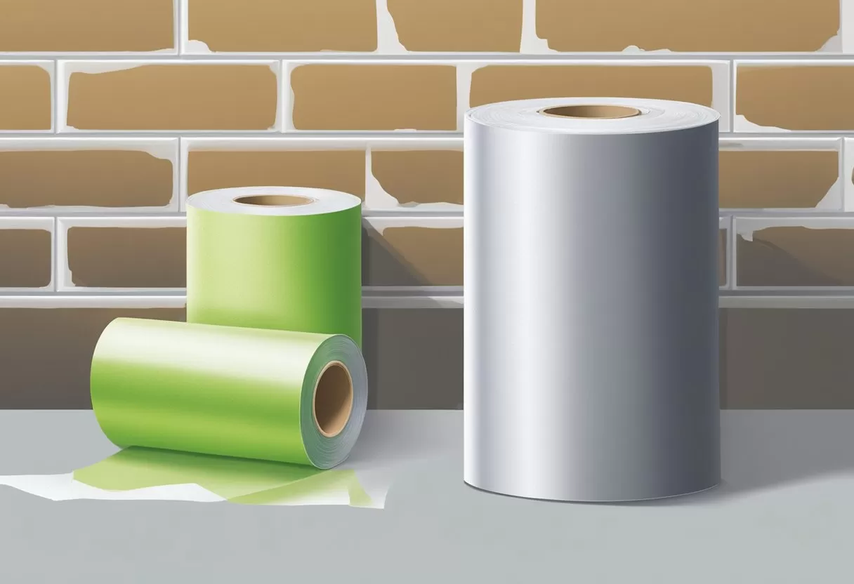 A roll of pretaped masking film unrolling onto a surface, with a spray can and masked-off area in the background A roll of pretaped masking film unrolling onto a surface, with a spray can and masked-off area in the background