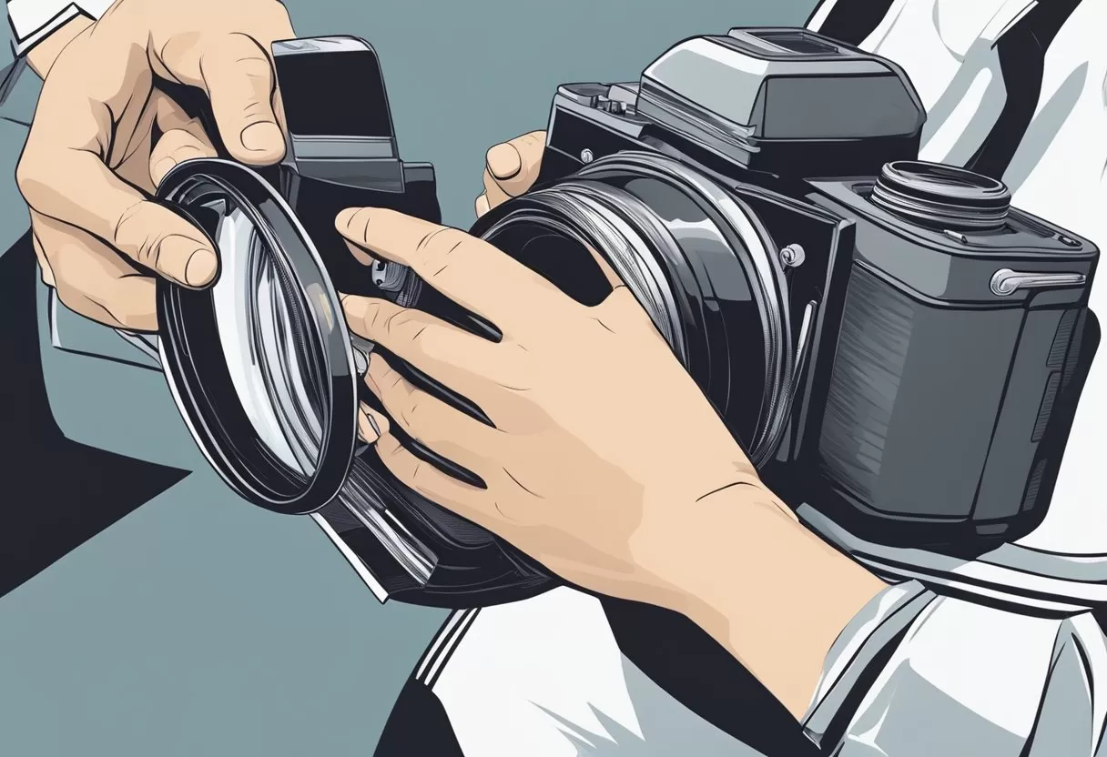 A hand stretches out a roll of film, pulling it taut